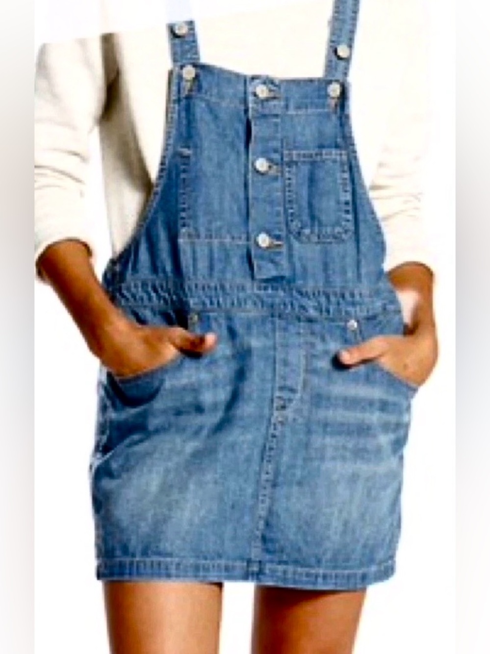 Levis Jeans Women’s Blue Denim Skirtall Size Medium Overall Dress Mini Skirt